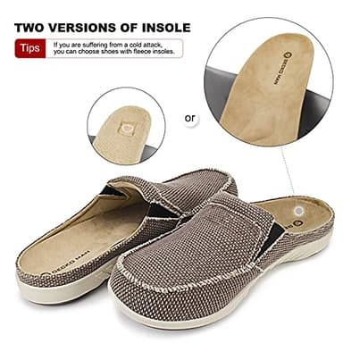 Mens House Slippers with Arch Support, Canvas House Slipper for Men with Suede Insole and Velvet Lining, Slip on Clog Shoes with Indoor Outdoor Anti-Skid Rubber Sole, Brown - Image 6