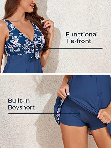 MiYang Women's One Piece High Waist Printing Swim Dress Padded Swimwear Tropical Print Medium - Image 5