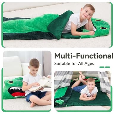 iPlay, iLearn Kids Dinosaur Sleeping Bag, Toddler Boy Dino Nap Mat, Plush Animal Slumber Bag 2 In 1 Pillow Daycare Preschool Kindergarten Birthday Gift Travel Sleepover 3 4 5 6 7 8 10 12 Yr Child Teen - Image 5
