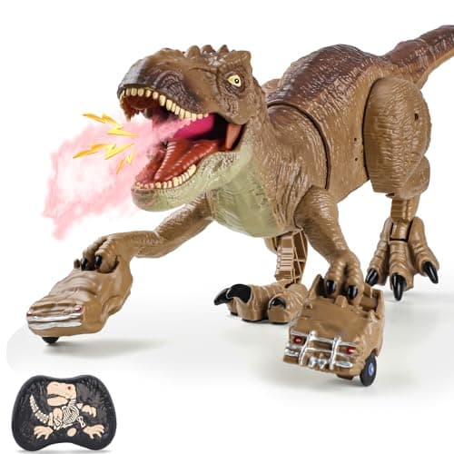 HAYXUN RC Tyrannosaurus Rex Dinosaur Toys for Kids 3-5, 5-7, 8-12, Remote Control T Rex Dino Robot Toy with Spray, Roar & Light, Birthday for 3 4 5 6 7 8 9 10 11 12 Year Old Boys (Brown) - Image 1
