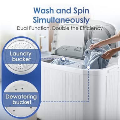 Anypro Portable Clothes Washing Machine, Twin Tub 28 Lbs Capacity Laundry Washer and Dryer Combo 2 In 1 Washer (18 Lbs) & Spinner (10 Lbs) for Apartments, Dorms, RV, Camping - Image 3