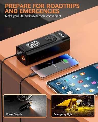 KUXISA Tire Inflator Portable Air Compressor, 180PSI Air Compressor with Digital Pressure Gauge, 3X Faster Portable Air Pump for Car, Motorcycle, Bicycle, Ball and More(Black - Image 6