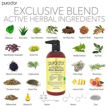 PURA D'OR Anti-Thinning Biotin Shampoo & Deep Moisturizing Conditioner Original Gold Label Set (16oz x2) Natural Earthy Scent, CLINICALLY TESTED Effective Results, Hair Thickening Product, Women & Men - Image 3
