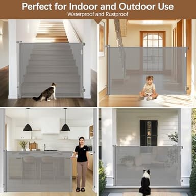 48" Extra Tall Retractable Baby Gates 72" Wide Retractable Pet Gate - No Jump, Indoor Long Dog Gate Mesh Baby Gate Retractable Outdoor Gate, 4 Feet Extra Tall Dog Gate, Gray - Image 4