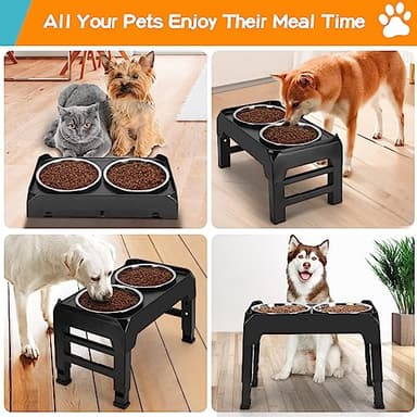 COMESOON Elevated Dog Bowls, 4 Height Adjustable Raised Bowl Stand with 2 Thick 50oz Stainless Steel Food Bowls Non-Slip Feeder Adjusts to 3.7'', 9.2'', 10.75'', 12.36'' Black, (DB-W01) - Image 8