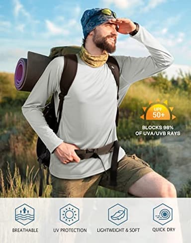 Roadbox Mens UPF 50+ UV Sun Protection Shirts Outdoor Long Sleeve SPF Diving Rash Guard for Fishing Hiking Swimming Grey - Image 3