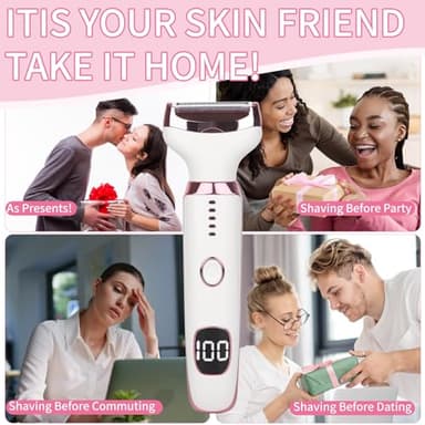 Beanify Electric Razors LED Display for Women Men, 2025 Wet/Dry Lady Shaver,4 in 1 Cordless Hair Remover with IPX7 Waterproof,Smooth & Silky Portable Bikini Electric Grooming Set (Pink & White) - Image 8