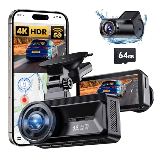 COOLCRAZY Dash Cam Front Rear: 4K+1080P Full HD Dashcam Free 64GB Card, with 5G WiFi GPS, Dual Dash Camera for Cars with 3" IPS Screen, Night Vision, HDR, App Control, 24H Parking Mode, Loop Record - Image 1