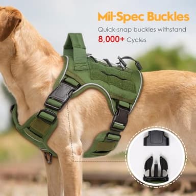 Heavy-Duty Tactical Dog Harness for Large Dogs, No Pull Adjustable Reflective Pet Vest with Molle System, K9 Military-Grade Control for Service Training, Outdoor & 10+ Breeds, Green, Small - Image 3