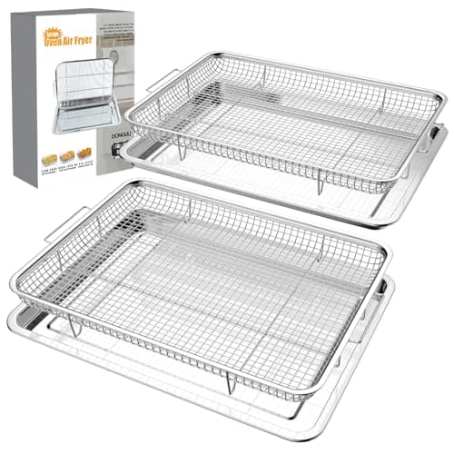 Air Fryer Basket for Oven 15.7"x11.8", 2-Pair Set Large Air Fryer Basket and Tray Stainless Steel Oven Air Fryer Accessories Pan Rack for Cooking Baking and Broiling - Image 1