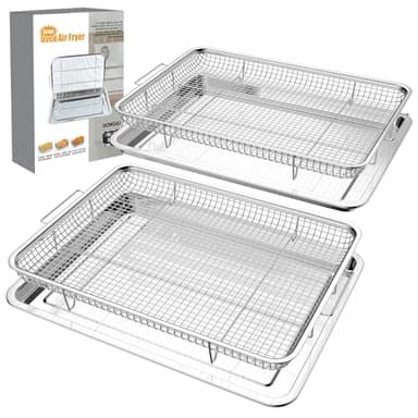 Air Fryer Basket for Oven 15.7"x11.8", 2-Pair Set Large Air Fryer Basket and Tray Stainless Steel Oven Air Fryer Accessories Pan Rack for Cooking Baking and Broiling - Image 1