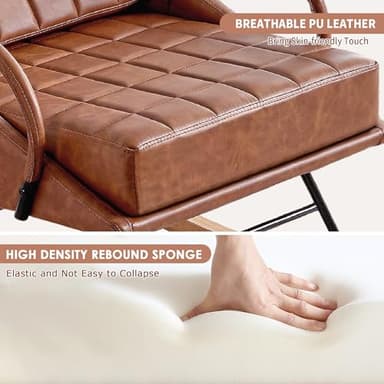 VECELO Rocking Chair Nursery, Oversize Leather Glider Rocker with Padded Cushion, Upholstered Removable High Back, Brown - Image 3