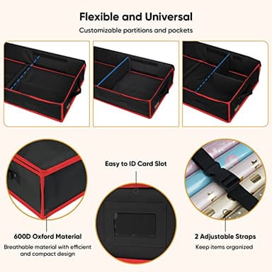 BALEINE Wrapping Paper Storage Organizer, 40" Durable 600D Oxford Fabric Gift Wrap Storage Bag with Flexible Partitions for Ribbon, Holiday Accessories (Black/Red) - Image 3