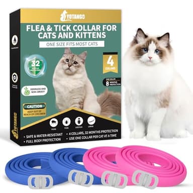 4 Pack Flea Collar for Cats, 32 Months Flea and Tick Prevention for Cats, Waterproof Cat Flea Collar, Natural Cat Flea and Tick Treatment, Adjustable Flea and Tick Collar for Cats Kittens(Blue&Pink) - Image 1