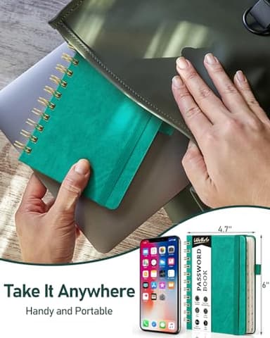 WEMATE Password Book with Alphabetical Tabs, Spiral Password Keeper Book for Seniors, Internet Password Notebook Password Journal Logbook Log in Detail, Small – 4.7''x 6'' (Teal) - Image 5