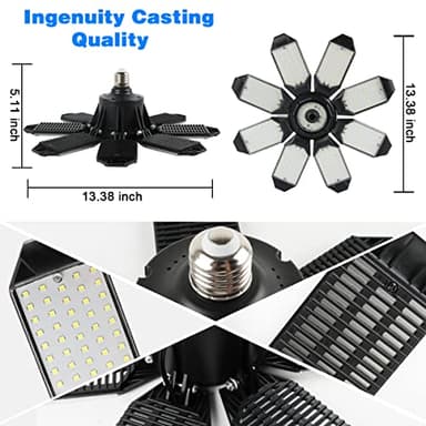 POLARPRA Garage Lights - 40000LM Super Bright Garage Lights Ceiling Led w/ 8 Deformable Panels Compatible for E26/E27 Screw in Socket Garage Lighting Bulb for Barn Basement Shops Attic - 2Pack - Image 7