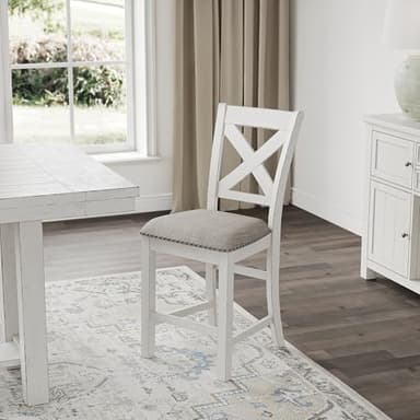 Signature Design by Ashley Robbinsdale Farmhouse Armless 24.75" Counter Height Upholstered Bar Stool with Foot Rest, Set of 2, White & Light Gray - Image 4