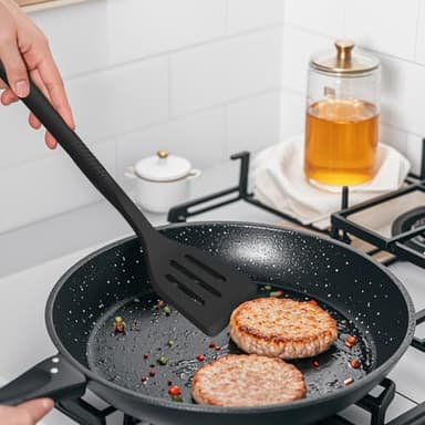 Silicone Cooking Utensils Set - 600°F Heat Resistant, Nonstick Kitchen Utensil Set with Spatulas, Spoons, Whisk, Tongs, BPA Free, Dishwasher Safe, Black - Image 9