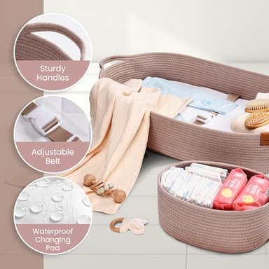 PeraBella XL Baby Changing Basket for Dresser Top, Moses Baskets for Newborn, Portable Baby Diaper Changing Pad Table Topper for Dresser, Moses Bassinet Mat with Waterproof Pad Cover and Diaper Caddy - Image 6