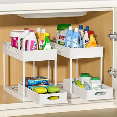 PUILUO 2 Set Under Sink Cabinet Organizer, 2 Tier Storage Under Cabinet Bathroom Under Sink Organizers and Storage Black Under Sink Storage for Bathroom Kitchen - Image 4
