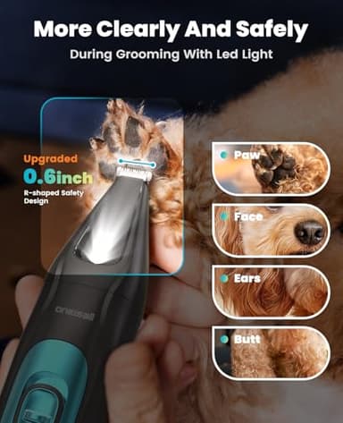 oneisall Quiet Dog Clippers for Grooming LED Light, Cordless Dog Grooming Kit 4 in 1, 2000mAh Pet Clippers Paw Trimmer Nail Grinder for Paw, Nail, Face, Ears, Legs, Body - Image 7