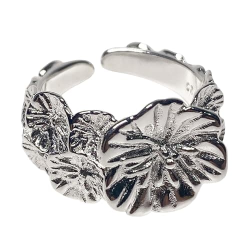 CH.yishi Handmade 925 Sterling Silver Flower Wide Band Rings for Women/Men,Adjustable Thumb Finger Ring Personalized Jewelry (3D Flower wall) - Image 1