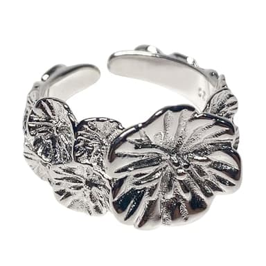 CH.yishi Handmade 925 Sterling Silver Flower Wide Band Rings for Women/Men,Adjustable Thumb Finger Ring Personalized Jewelry (3D Flower wall) - Image 1