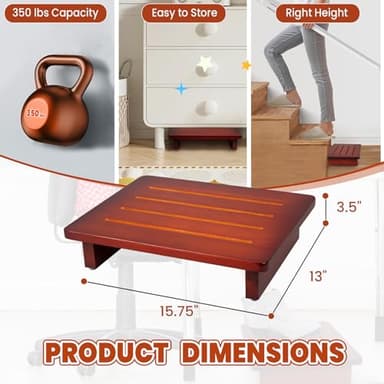 STRONGPAL Step Stool, 3.5" High Wooden Stool for Kitchen, Bedroom, Closet, 15.75" Wide, Anti-Slip Durable Design for Elderly and Adults, Versatile Step Ladder & Extra Seating - Image 4