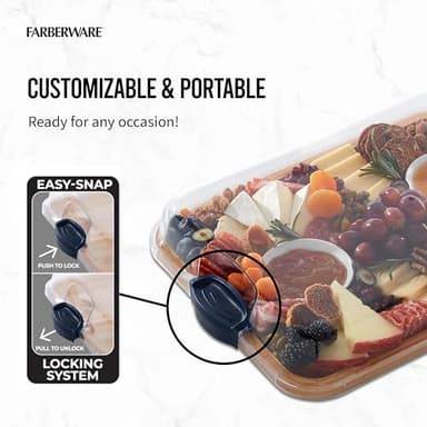 FARBERWARE Build-A-Board Bamboo Cutting Board with Built-in Compartments, Clear Locking Lid & Navy Handles, Ideal for Charcuterie, Snacks & Prep - Image 4