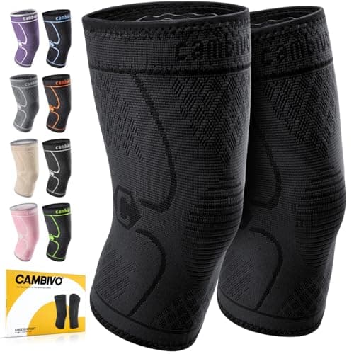 CAMBIVO 2 Pack Knee Braces for Knee Pain, Knee Compression Sleeve for Men and Women, Knee Support for Meniscus Tear, Running, Weightlifting, Workout, ACL, Arthritis, Joint Pain Relief (Black,Medium) - Image 1