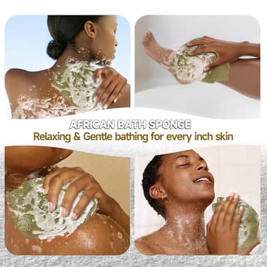 SubSahara Authentic African Net Sponge - 2 Pieces Exfoliating Scrubber for All Skin Types, Bath Sponge for Face & Body, Travel Portable, Durable, Gentle Exfoliation (Olive Green & Light Green) - Image 4