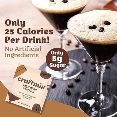 Craftmix Espresso Martini Cocktail & Mocktail Drink Mixer, Skinny Mixes - Water Flavoring Packets - Made With Real Coffee Beans - Vegan, Low-Carb, Low-Sugar, Non-GMO, Dairy Free, Gluten Free, 12 Pack - Image 4