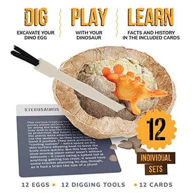 Dan&Darci Dig a Dozen Dino Egg Kit for Kids - Dinosaur Toys Gift 3-12 Year Old - 12 Eggs & Surprise Dinosaurs - Basket Stuffers - Science STEM Activities - Boy Toy Party Gifts for Boys & Girls - Image 2