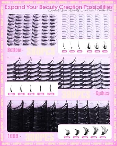 Wispy Lash Clusters with Spikes Volume Eyelash Clusters with 2 Styles Bottom Lashes 100D Mink Cluster Eyelash Extensions 380PCS Spiky Individual Lashes with Bottom Lash Clusters by Boahankuke - Image 6