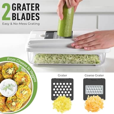 Mueller Vegetable Chopper Mandoline Slicer, Food Veggie Chopper, Cheese Grater, Onion Vegetable Cutter with Container, Dicer, Kitchen Gadgets & Essentials, White Sand/Grey - Image 5