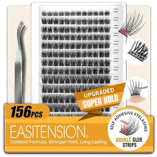 EASITENSION 156 PCS Self Adhesive Eyelashes Clusters Kit Lash Clusters DIY Eyelashes Pre Glued No Glue Needed No Remover No residue - Image 1