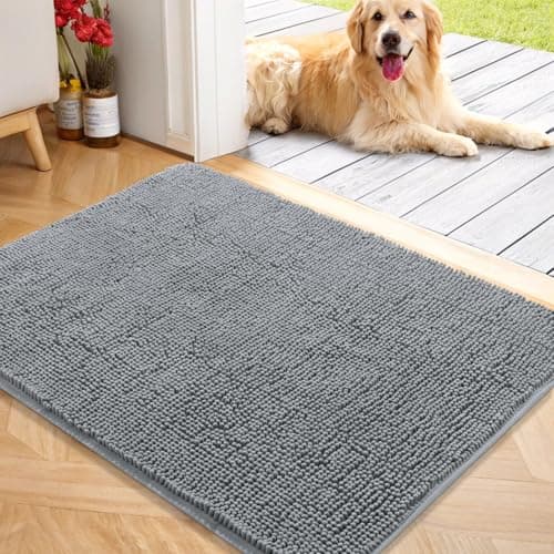OLANLY Dog Door Mat for Muddy Paws 40x32, Absorbs Moisture and Dirt, Absorbent Non-Slip Washable Doormat, Quick Dry Chenille Mud Mat for Dogs, Entry Indoor Entryway Carpet for Inside Floor, Grey - Image 1