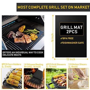 34Pcs Grill Accessories Grilling Gifts for Men, 16 Inches Heavy Duty BBQ Accessories, Stainless Steel BBQ Tools with Thermometer, Grill Mats for Backyard, BBQ Set for Men Women - Image 4