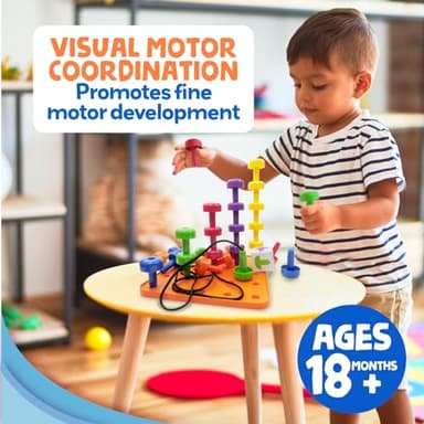 Skoolzy Peg Board Set - Montessori Toys for 2 Year Old - 33 Pc Plastic Peg Board for Kids - Occupational Therapy Toys with Pegs, Dice, Lacing String & Storage Bag - Image 5