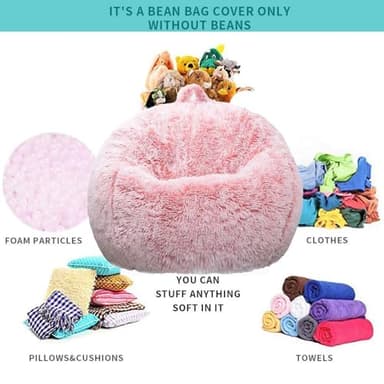 Fluffy Stuffed Animal Storage Bean Bag Chair Cover (No Filler), Faux Fur Comfy Bean Bag Cover for Organizing Plush Toys or Textile, for Adults Teens Kids Girls,Dusty Pink - Image 3