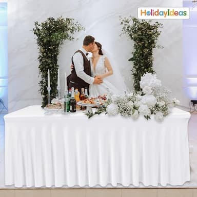 HolidayIdeas White Spandex Table Covers 6 Foot, Fitted Stretch Table Skirts 30x72 Inch, Wrinkle-Free Floor Length Polyester Tablecloths for Weddings Parties Banquets Events,2 Pack - Image 2