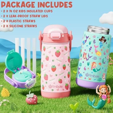 Fimibuke Kids Insulated Water Bottle with Straw Lid & Handle - 14oz BPA FREE 18/8 Stainless Steel Metal Tumbler Leak Proof Double Wall Vacuum Kids Cup Toddler Water Bottle for School Boys Girls - Image 9