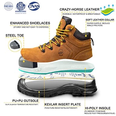 AEGISWARM Steel Toe Work Boots for Men Waterproof Durable Crazy-Horse Non Slip Industrial and Construction Safety Footwear Mens Work Boots (13) - Image 3