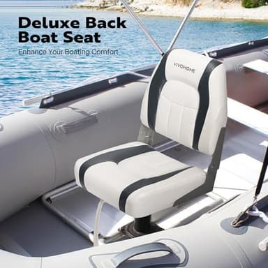 VIVOHOME Folding Low Back Boat Seats 2 Pack, Waterproof Boat Captain Chairs, 4 Mounting Screws Included, White and Gray - Image 2