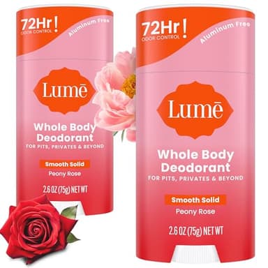 Lume Whole Body Deodorant - Smooth Solid Stick - 72 Hour Odor Control - Aluminum Free, Baking Soda Free and Skin Safe - 2.6 Ounce (Pack of 2) (Peony Rose) - Image 1