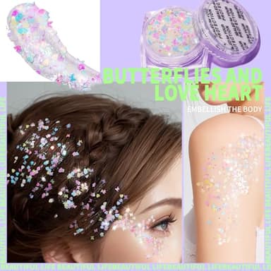 Teenitor Face Glitter Body Glitter, Clear White Body Glitter Gel, Hair Glitter Gel, 6 Shapes Rave Glitter, Mermaid Sequins Makeup Glitters Face Paint, Chunky Sparkling Glitter Gel for Women - Image 5