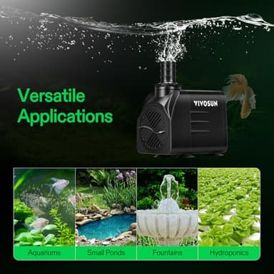 VIVOSUN 660GPH Submersible Water Pump, 2500L/H 35W aquarium pump, Ultra Quiet Fountain Pump with 8.2ft/2.5m High Lift for Fish Tank, Pond, Aquarium, Statuary, Hydroponics - Image 7