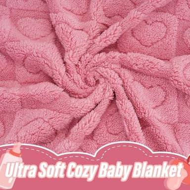 Plush Soft with Heart Checkered Baby Blanket,Fleece Infant Toddler Blankets for Girls Boys,Warm Lightweight Breathable Newborn Receiving Blankets for Crib Stroller 30"×39" (deep Pink, Heart) - Image 2