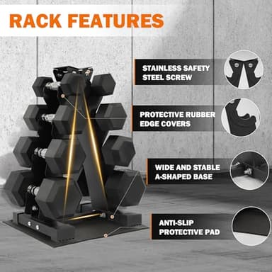 Fitvids Rubber Coated Hex Dumbbell Weight Set and Storage Rack, 100LB Set or 150LB Set, 5-20 lbs Pairs or 5-25 lbs Pairs - Image 4