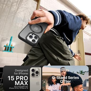 QTlier case for iPhone 15promax, 360 Rotatable Ring Stand, Raised Camera Frame, Shockproof with MagSafe Black - Image 6